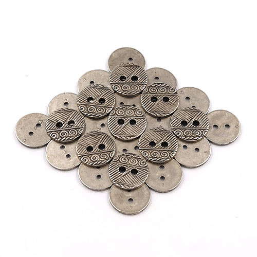 21874 Sullivans 17mm Round Plastic Button 2 Hole - Silver With Lined Pattern With Swirl Stripe  - 50 In A 