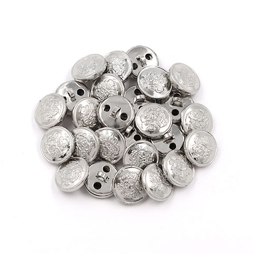 21882 Sullivans 15mm Round Plastic Shank Button - Silver With Embelm Pattern - 26 In A Tube 