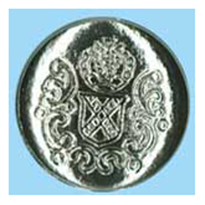 21904 Sullivans 15mm Round Plastic Shank Button - Silver With Crest - 25 In A Tube 