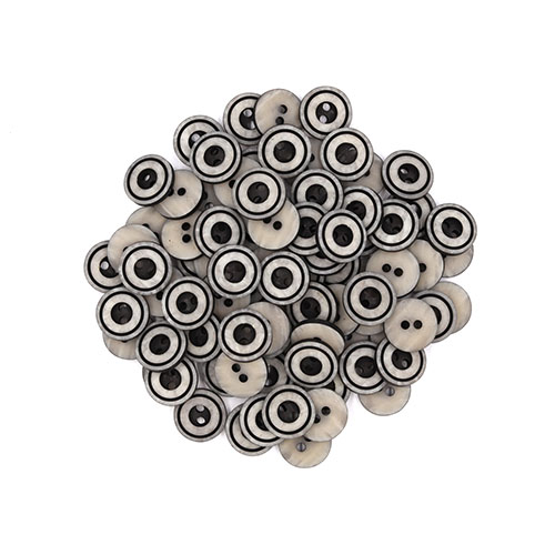 22223 Sullivans 12mm Round Plastic Button 2 Hole With Black Middle And Rim - Grey - 100 In A Bag