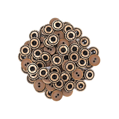 22225 Sullivans 12mm Round Plastic Button 2 Hole With Black Middle And Rim - Beige - 100 In A Bag