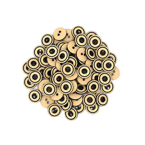 22227 Sullivans 12mm Round Plastic Button 2 Hole With Black Middle And Rim - Dark Cream - 100 In A Bag