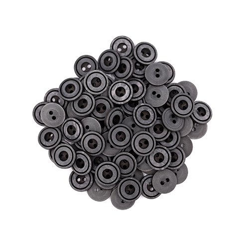 22229 Sullivans 12mm Round Plastic Button 2 Hole With Black Middle And Rim - Dark Grey - 100 In A Bag