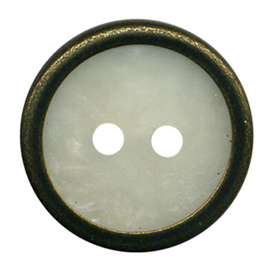 22264 Sullivans 15mm Round Plastic Button 2 Hole With Bronze Border - Pearlised White - 37 In A Tube