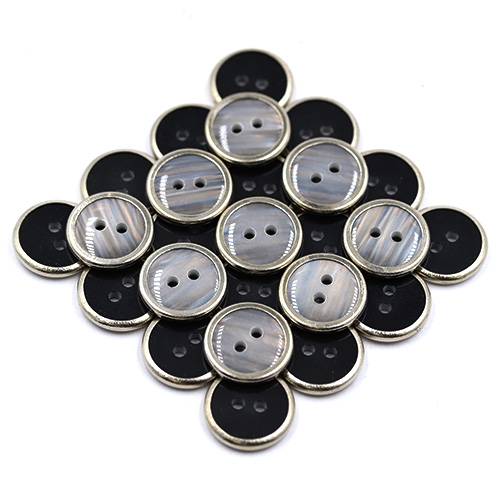 22270 Sullivans 15mm Round Plastic Button 2 Hole With Silver Border - Pearlised Grey - 37 In A Tube