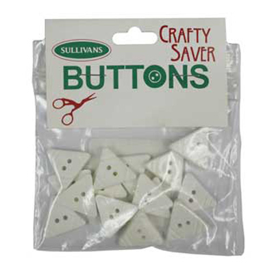 22781 Sullivans Crafty Saver 18mm Triangle Plastic Button 2 Hole - White - 15 Buttons Per Pack