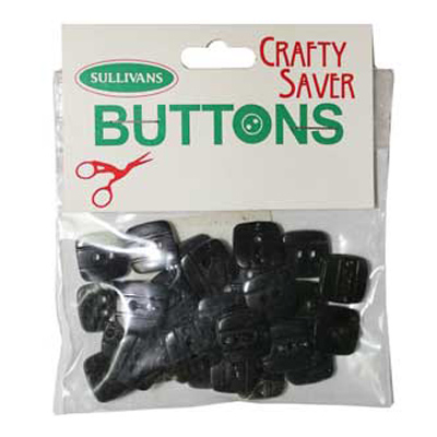 22787 Sullivans Crafty Saver 11mm Square Plastic Button 2 Hole - Black - 30 Buttons Per Pack