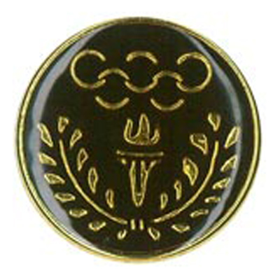 22826 Sullivans 21mm Round Plastic Shank Button - Black With Gold Olympic Styled Emblem - 16 In A Tube