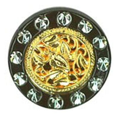 22846 Sullivans 18mm Round Plastic  Shank Button -  Gold Centre - Black Border With Crystals - 12 In A Tub