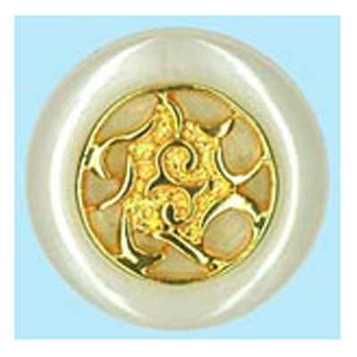 22851 Sullivans 21mm Round Plastic Shank Button - Pearlised Cream With Gold Emblem - 26 In A Tube