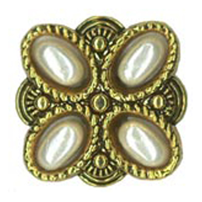 22852 Sullivans 21mm Square Plastic Shank Button With Encased Pearls Attached In Gold Border - 16 In A Tub