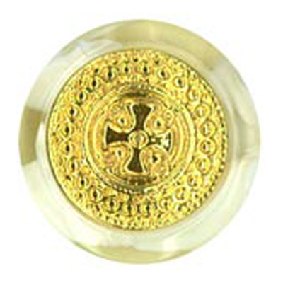 22923 Sullivans 18mm Round Plastic Shank Button - Gold Cross Emblem With Frosted Cream Border - 20 In A Tu