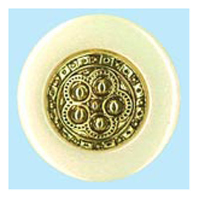 22925 Sullivans 25mm Round Plastic Shank Button - Old Gold Emblem With Pearlised Cream Border - 12 In A Tu