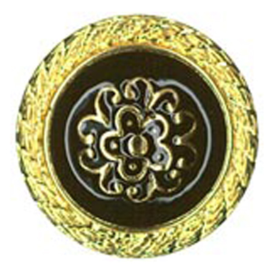 22940 Sullivans 21mm Round Plastic Shank Button - Black With Gold Emblem And Border - 19 In A Tube