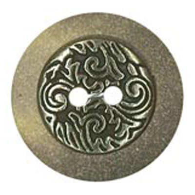 23386 Sullivans 16mm Round Metal Button 2 Hole With Filigree Pattern Surrounded By Beige Border - Silver -