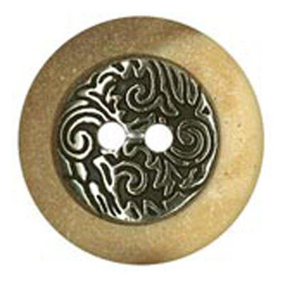 23388 Sullivans 21mm Round Metal Button 2 Hole With Filigree Pattern Surrounded By Cream Border - Silver -