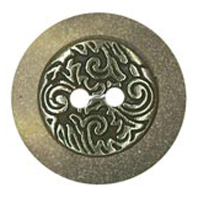 23389 Sullivans 21mm Round Metal Button 2 Hole With Filigree Pattern Surrounded By Beige Border - Silver -