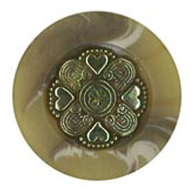 23396 Sullivans 18mm Round Metal Shank Button With Loveheart Pattern Surrounded By Beige Border - Silver -