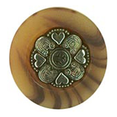 23397 Sullivans 18mm Round Metal Shank Button With Loveheart Pattern Surrounded By Amber Border - Silver -