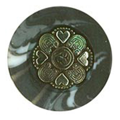 23398 Sullivans 18mm Round Metal Shank Button With Loveheart Pattern Surrounded By Grey Border - Silver - 