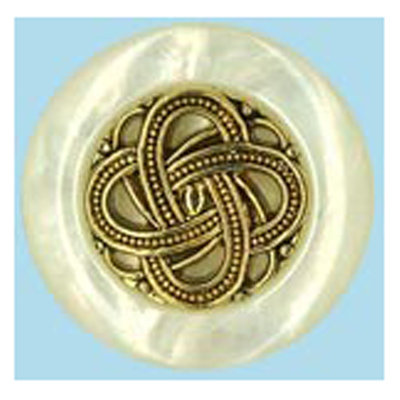 23474 Sullivans 15mm Round Plastic Shank Button With Gold Emblem Centre - Pearlised Cream - 27 In A Tube
