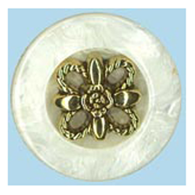 23477 Sullivans 15mm Round Plastic Shank Button With Gold Emblem Centre - Pearlised White - 29 In A Tube