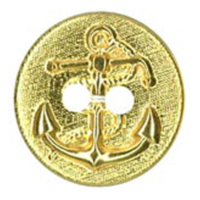 23508 Sullivans 15mm Round Metal Button 2 Hole With Anchor - Gold - 24 In A Tube