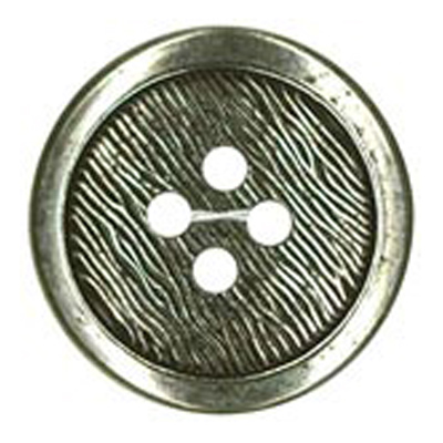 23515 Sullivans 15mm Round Metal Button 4 Holes - Fingerprint Pattern- Silver - 34 In A Tube