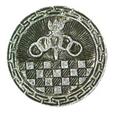 23615 Sullivans 19mm Round Metal Shank Button With Olympic Rings And Torch - Silver - 25 In A Tube