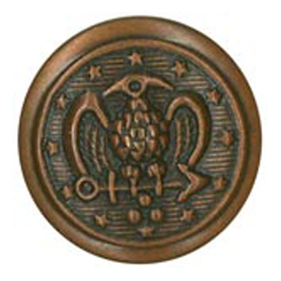 23621 Sullivans 15mm Round Metal Shank Button With Bird And Star Border - Bronze - 19 In A Tube