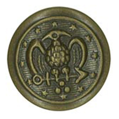 23624 Sullivans 15mm Round Metal Shank Button With Bird And Star Border - Brass - 19 In A Tube
