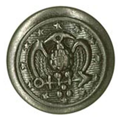 23627 Sullivans 15mm Round Metal Shank Button With Bird And Star Border - Old Gold - 19 In A Tube