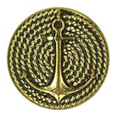 23646 Sullivans 15mm Round Metal Shank Button With Rope And Anchor - Old Gold - 23 In A Tube