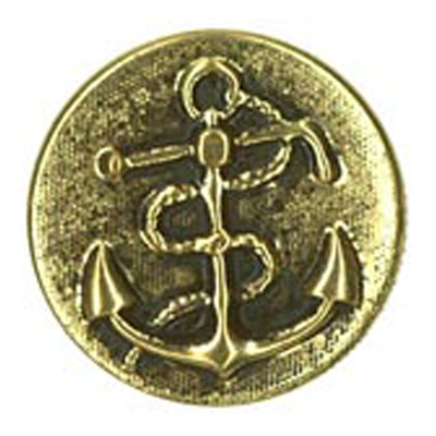 23651 Sullivans 15mm Round Metal Shank Button With Rope And Anchor - Old Gold - 23 In A Tube