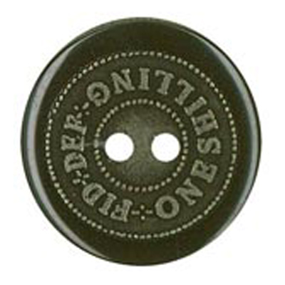 23700 Sullivans 18mm Round Plastic Button 2 Hole With "one Shilling" Brass Inlay - Black - 16 In A Tube