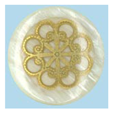 23772 Sullivans 15mm Round Plastic Shank Button With Gold Flower Pattern - Pearlised White - 21 In A Tube