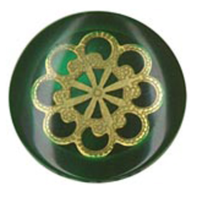 23778 Sullivans 20mm Round Plastic Shank Button With Gold Flower Pattern - Bottle Green - 14 In A Tube