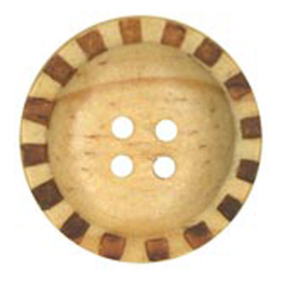 24060 Sullivans 23mm Round Wooden Button 4 Hole With Checkered Border - 21 In A Tube