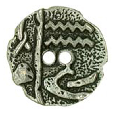 24364 Sullivans 18mm Round Metal Shank Button With Tribal Scene - Silver - 28 In A Tube