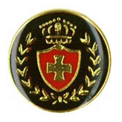 24406 Sullivans 14mm Round Plastic Shank Button With Red Shield Emblem And Gold Shank - Black - 22 In A Tu