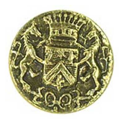 25201 Sullivans 23mm Round Metal Shank Button With A Coats Of Arms - Old Gold - 25 In A Tube