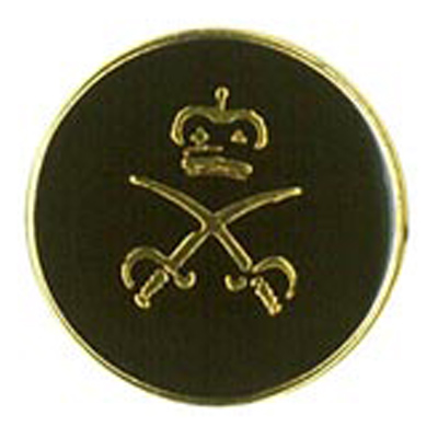 25994 Sullivans 15mm Round Plastic Shank Button With Gold Crown And Swords - Black - 23 In A Tube