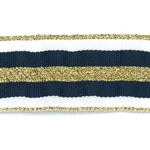 26425 Sullivans 25mm Fancy Braid - White/navy/gold - 20m