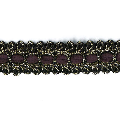 26689 Sullivans 15mm Fancy Trim Braid - Aubergine/gold/black 