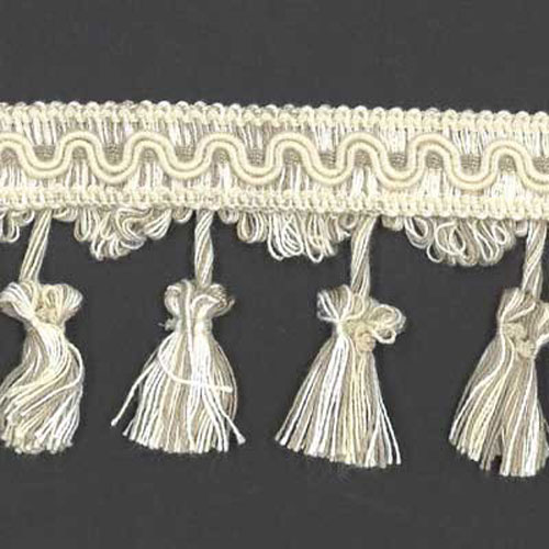 26796 Sullivans 80mm Cotton Tassel Braid - White/cream/striped Mushroom 