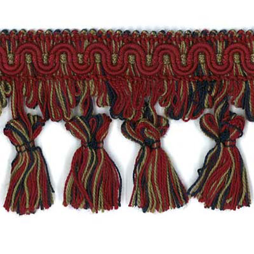 26804 Sullivans 80mm Cotton Tassel Braid - Red/olive/striped Burgundy 