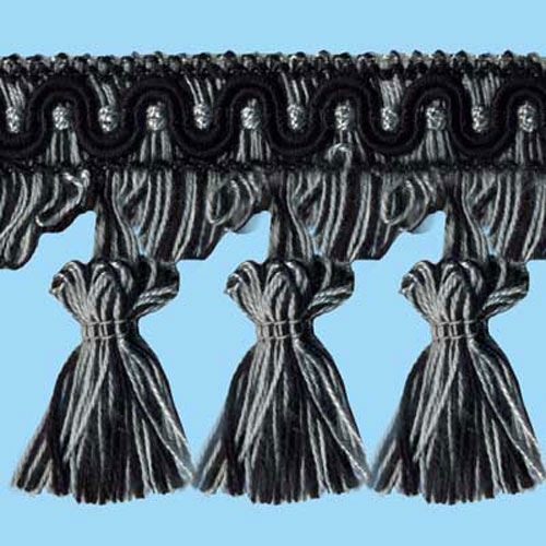 26806 Sullivans 80mm Cotton Tassel Braid - Black/silver/striped Dary Grey 