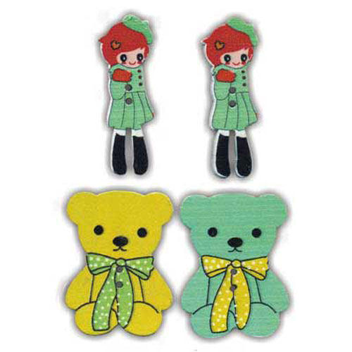 29601 Wooden Button Bears Girls