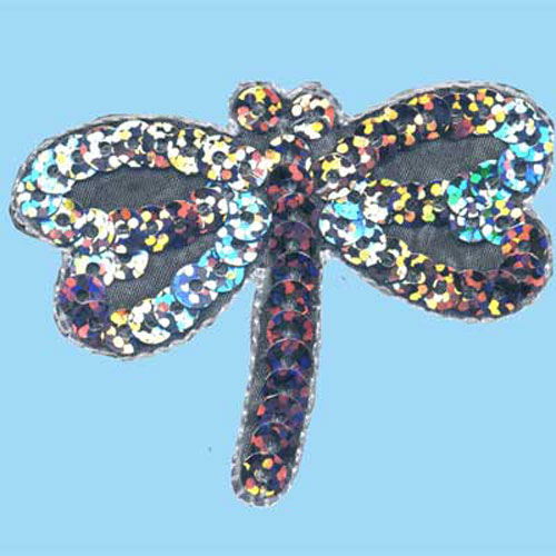 31460 Motif Iron On Dragonfly Silver Sequin