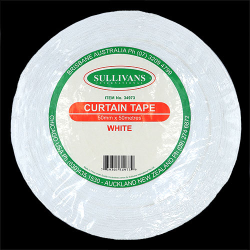34973 Sullivans 50mm Pinch Pleat Curtain Tape - White - 50m